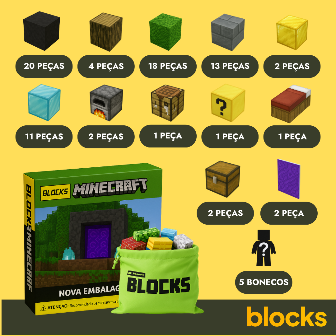Esquenta Dia Das Crianças Portal do Nether Minecraft - 32 / 48 / 77 Peças (+5 Bonecos)