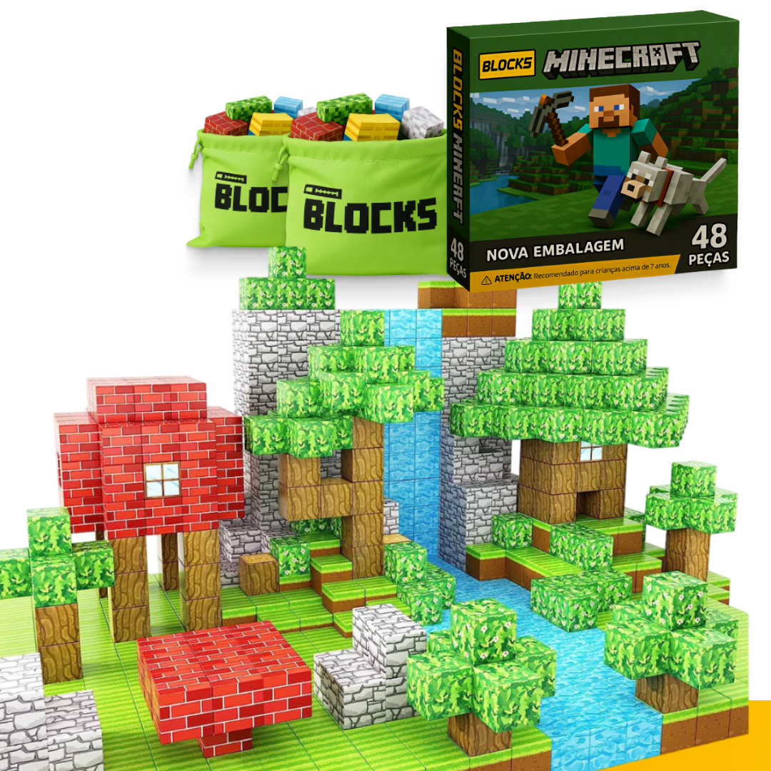 Blocos Magnéticos Minecraft® - 40 peças (+5 Bonecos BRINDE)