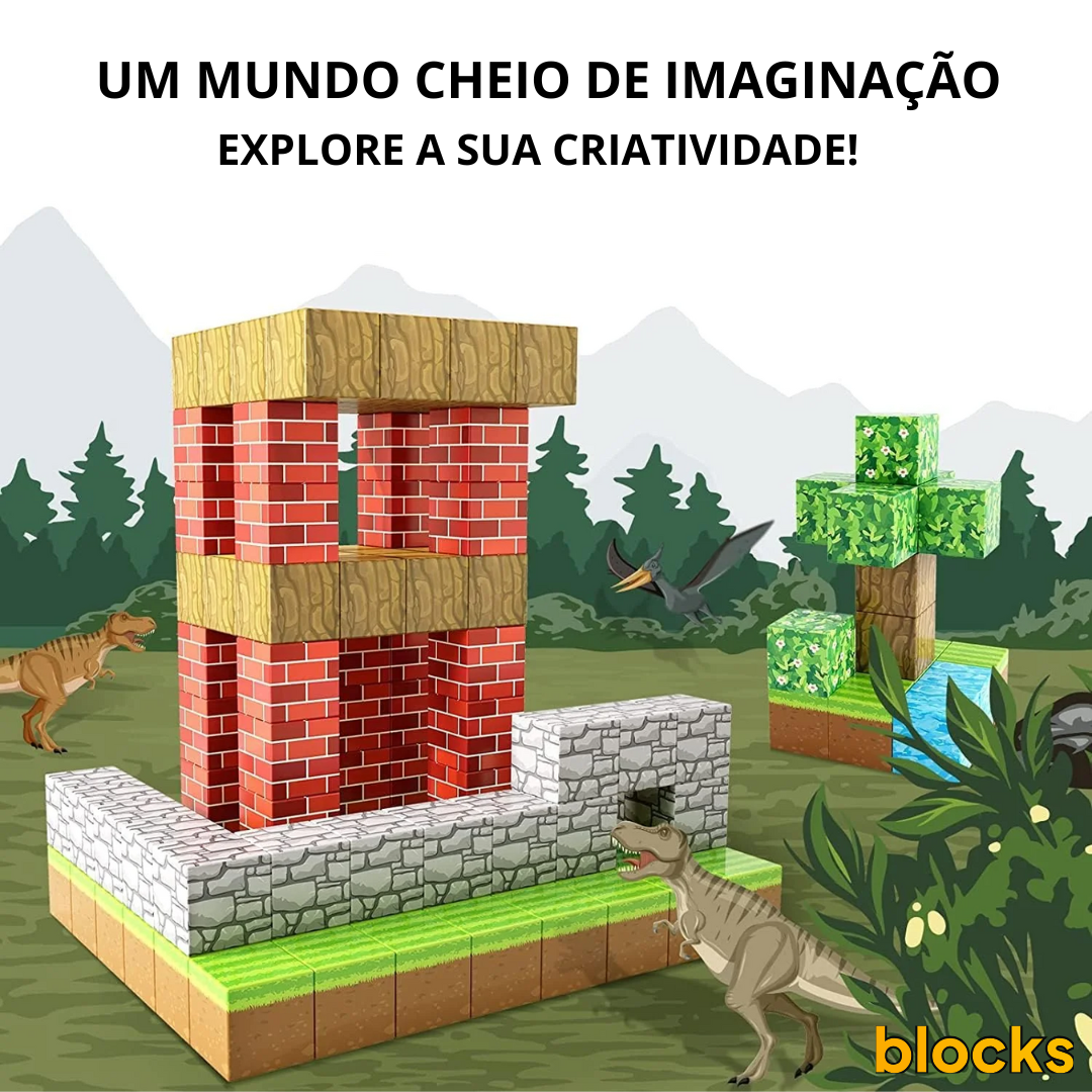 Blocos de Construção Minecraft - 50 Blocos Magnéticos (+5 Bonecos Grátis)