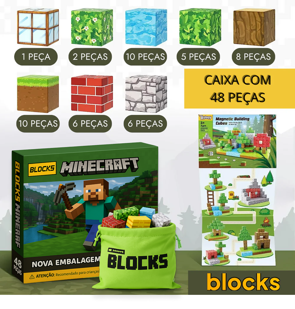Blocos de Construção Magnética - 48/64/75 peças
