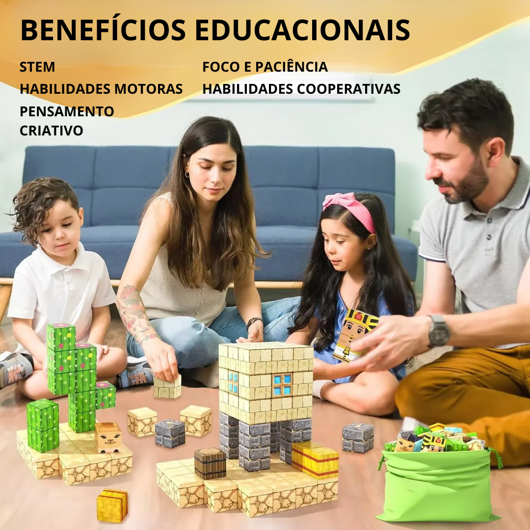 Blocos de Construção Magnética Edição Deserto - 48/64/75 peças [+5 Bonecos GRÁTIS]