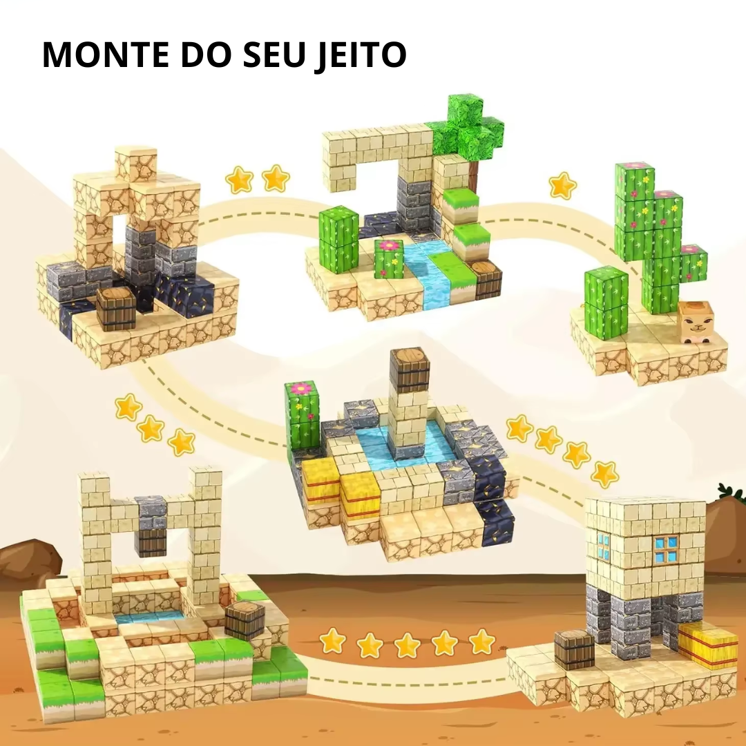 Blocos de Construção Magnética Edição Deserto - 48/64/75 peças [+5 Bonecos GRÁTIS]