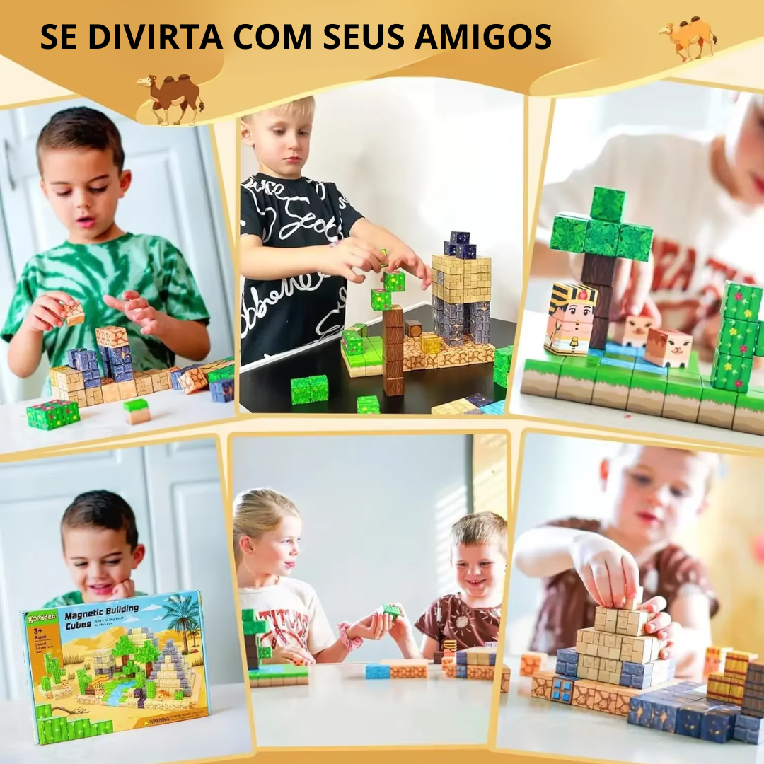Blocos de Construção Magnética Edição Deserto - 48/64/75 peças [+5 Bonecos GRÁTIS]