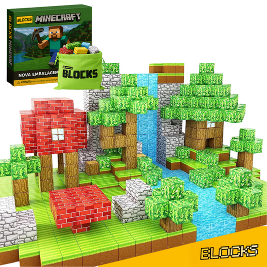 Blocos de Construção Magnética Minecraft - 48 / 68 / 88 Blocos + (5 Bonecos Grátis)